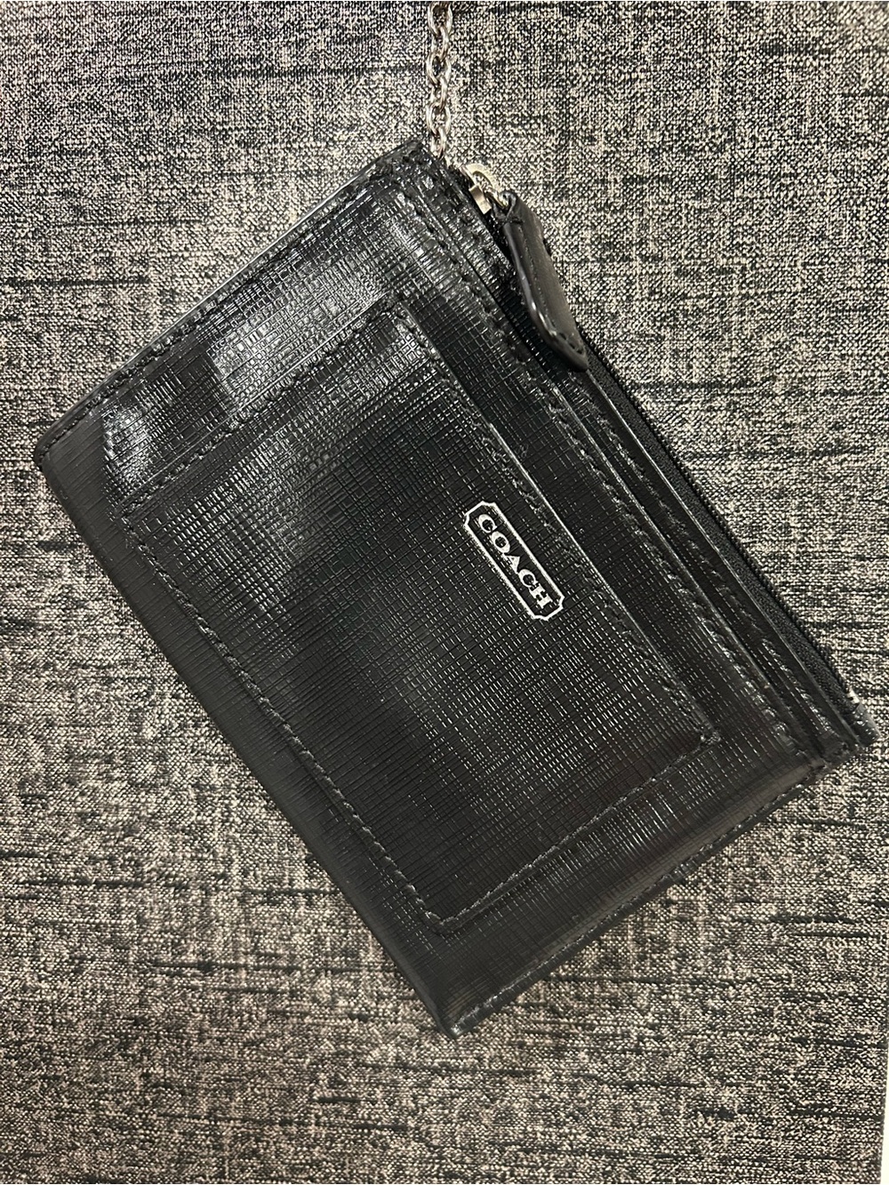 Coach Black Textured Leather Card & Key Holder with Chain